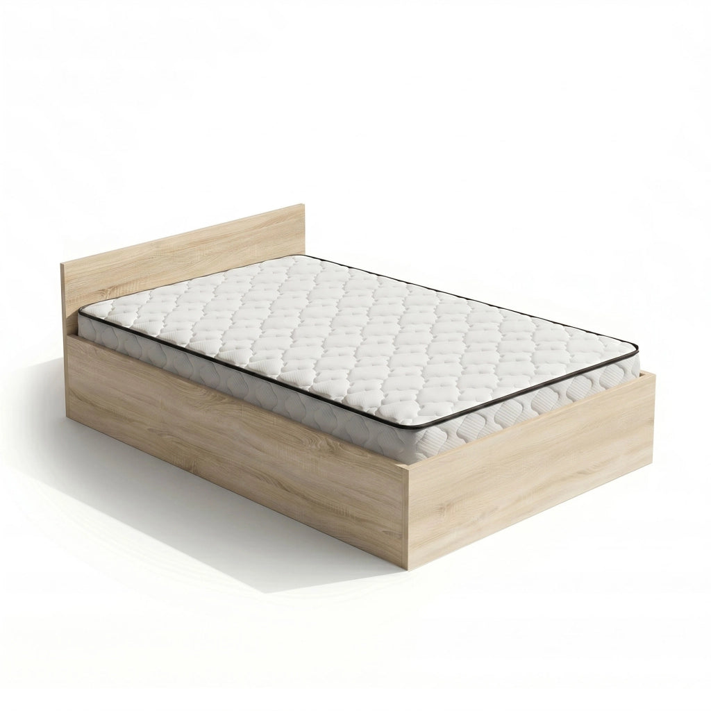 Letto con contenitore 100x200 cm rete sollevabile in metallo e materasso a molle Rovere Sonoma