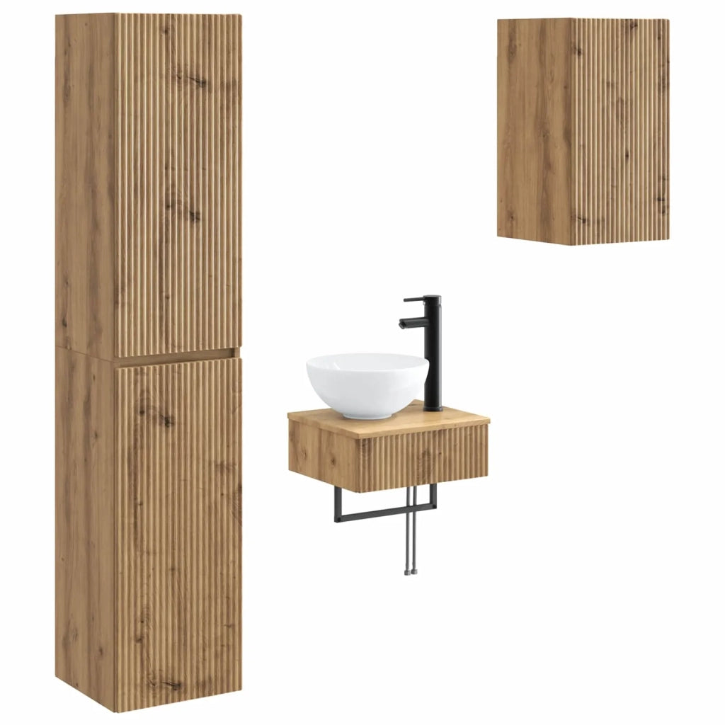 Set di mobili per il bagno 3 pz Rovere Artigianale 3406052