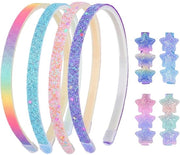 Set di 4 fascie per bambine, 13 x 14 cm & 4 spille per bambine, 7 cm, design stella a gradiente, presa in silicone, leggero in ABS, accessori per capelli per bambini