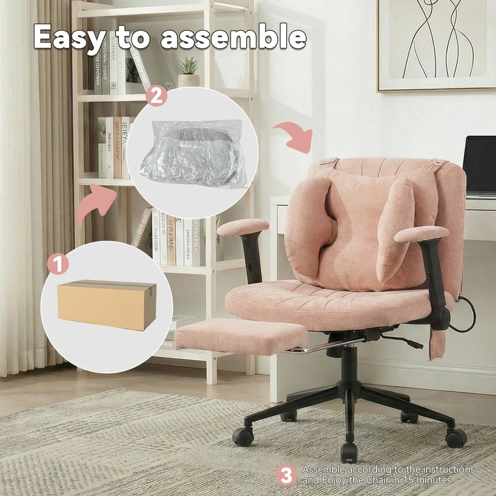 Poltrona da Ufficio Girevole con Poggiapiedi ¨C MINIMAL ¨C Rosa, Braccioli, Altezza Regolabile