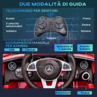 Macchina Elettrica per Bambini Licenza Mercedes SLC 300 con Telecomando, in PP e Metallo, 107x62.5x44 cm, Rosso