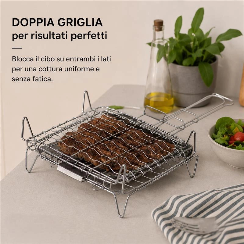 GRATICOLA BOMBATA CON PIEDINI IN ACCIAIO DIMENSIONI 40X45CM
