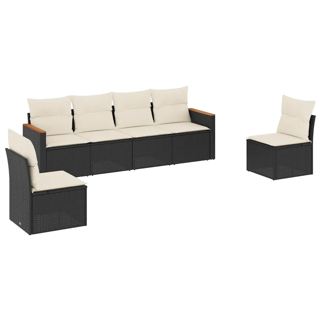 Set Divano da Giardino 6 pz con Cuscini Nero in Polyrattan 3258262
