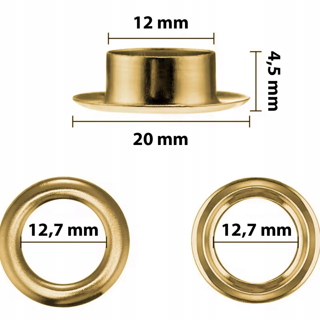 Set Occhielli FixTool GoldSet 12mm ProKit – 100 Pezzi in Metallo Dorato con Punzonatrice e Rivettatrice