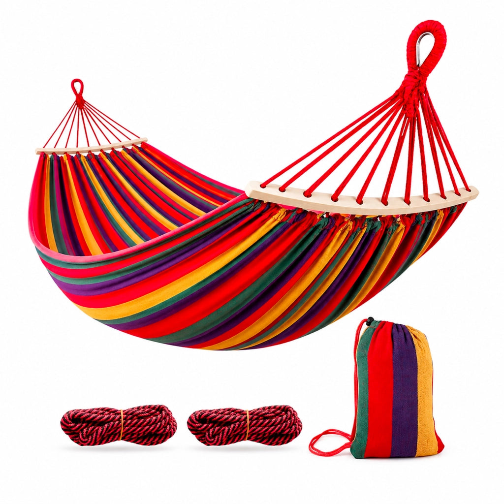 Amaca In Tessuto Con Custodia Da Trasporto E Barre In Legno Da 40 Cm Supporto Resistente Per Giardino Campeggio Spiaggia Relax Outdoor 275 X 155 Cm Rosso