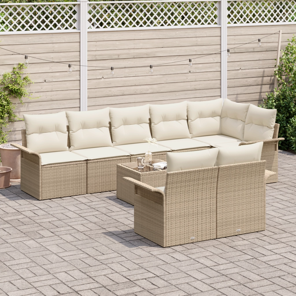 Set Divani Giardino 9 pezzi con Cuscini Rattan Poliestere
