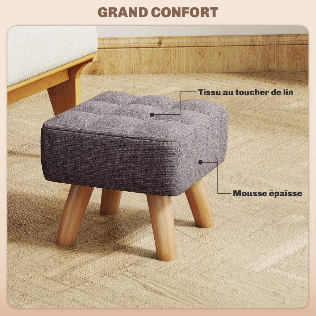 Pouf in tessuto con gambe in legno ¨C zephmum ¨C grigio 27x27x26 cm
