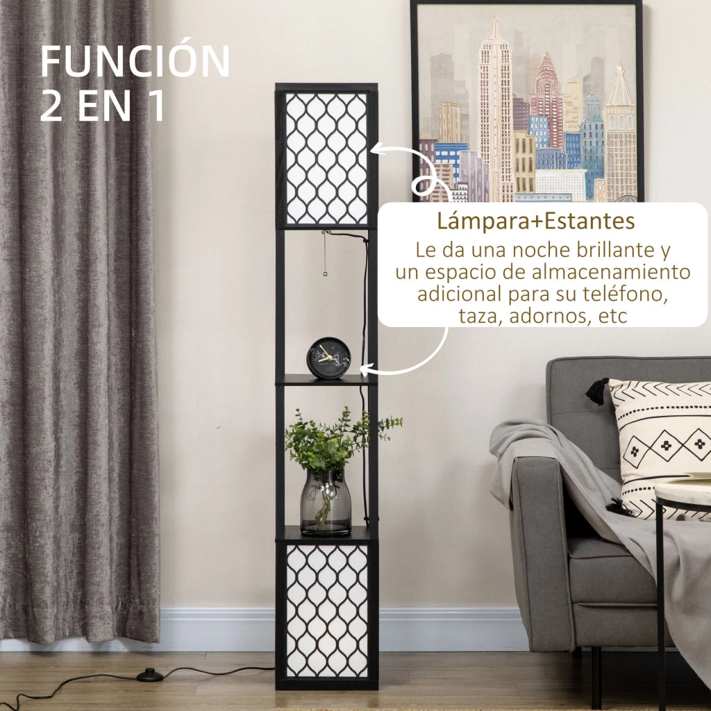 Libreria a colonna con lampada ¨C zephmum ¨C Nero e Bianco 26x26x156 cm