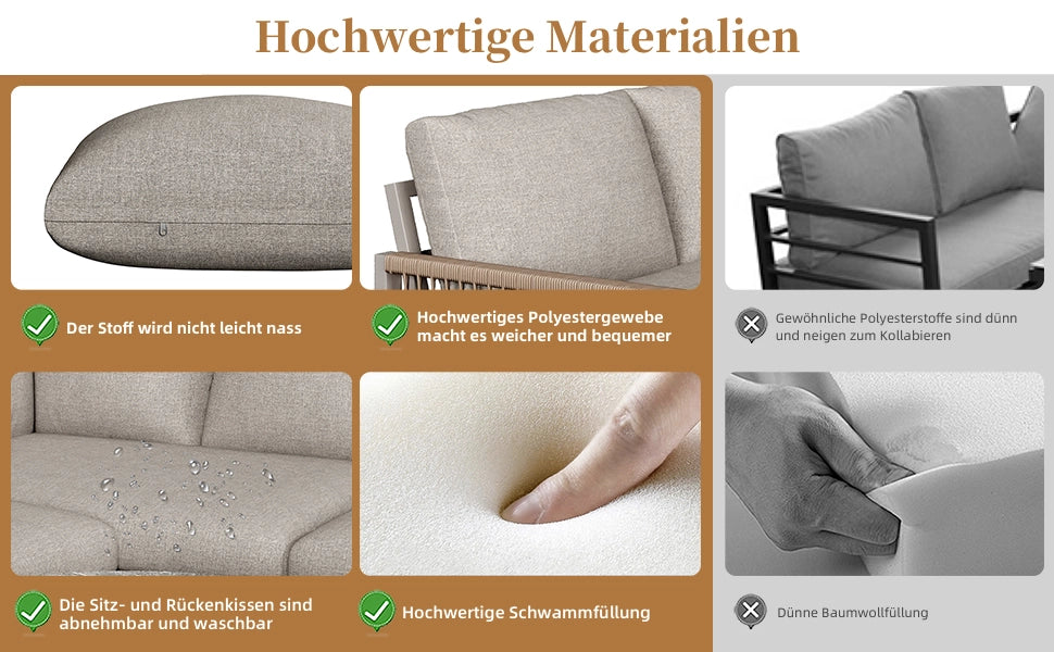 Set Divano Angolare da Giardino 6-7 Posti con Cuscini ¨C MINIMAL ¨C Beige, Metallo