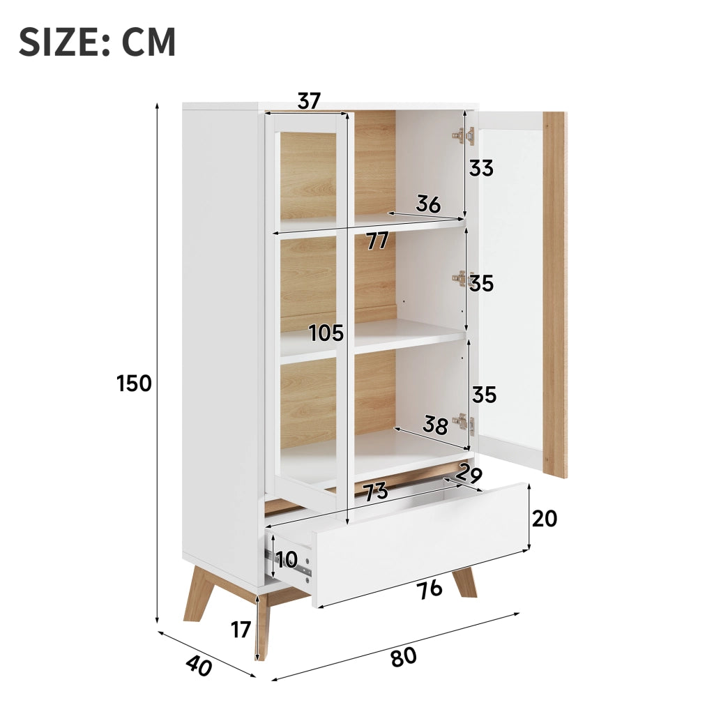 Credenza alta con 1 cassetto e ripiani regolabili, per cucina, in pannello truciolare, bianco, 80 × 40 × 150 cm
