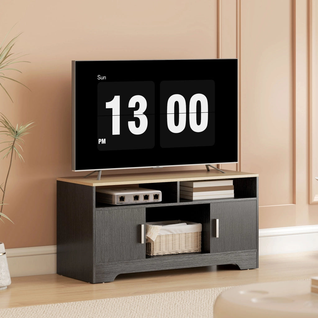 Mobile TV in legno con 2 nicchie e 2 ante ¨C Minimal ¨C 105x40x52 cm effetto legno nero