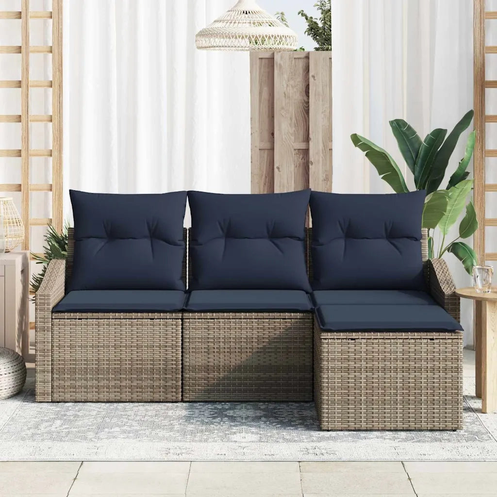 Set di divani con cuscino 4 pcs Grigio e Blu Navy polyrattan 3355344