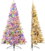 Albero di Natale Artificiale Metà 180 cm, Albero di Natale Pre-illuminato Innevato con 652 Punte di Rami in PE & PVC, 180 Luci LED Bianche Calde e Multicolori, 9 Modalità e Telecomando