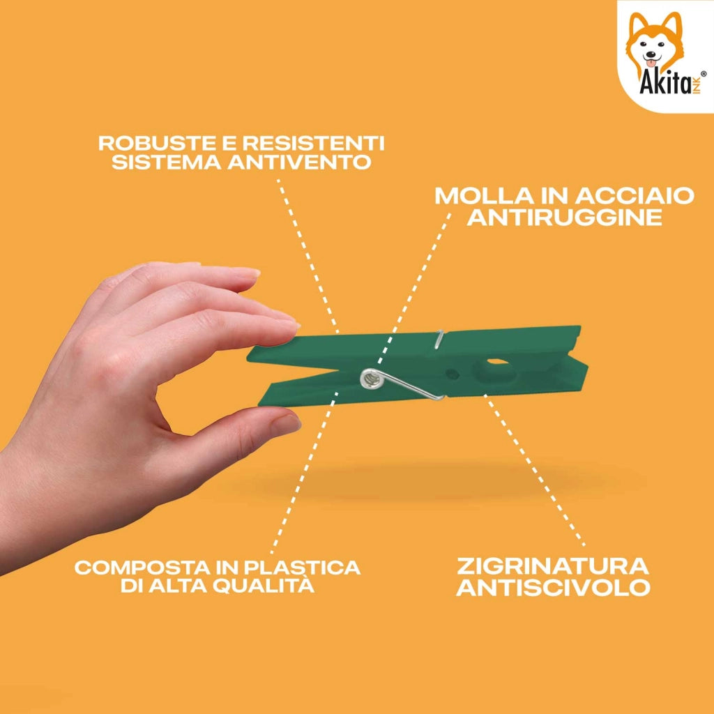 Mollette Bucato Akitaink 100pz Colorate Resistenti Antivento