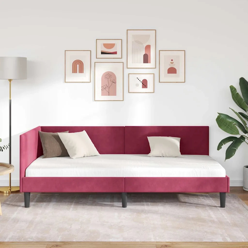 Cornice del letto ad angolo Rosso Vino 90 cm x 190 cm Velluto