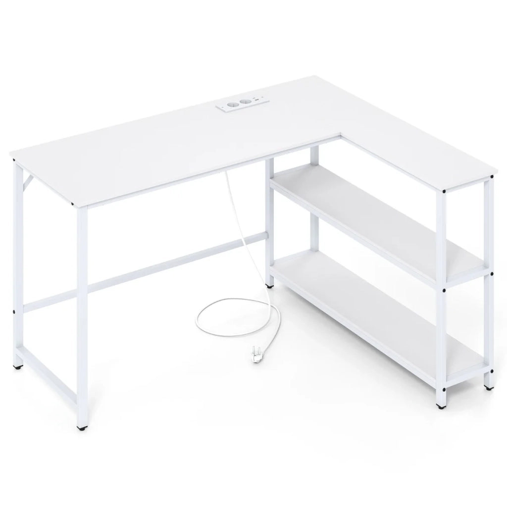 Scrivania a L per postazione di lavoro 131 x 106 x 75 cm stazione di ricarica integrata design moderno in legno e metallo bianco 20_0018007