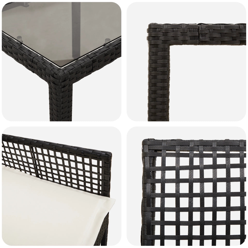 Set da Pranzo da Giardino 7 Pezzi con Cuscini Rattan Nero