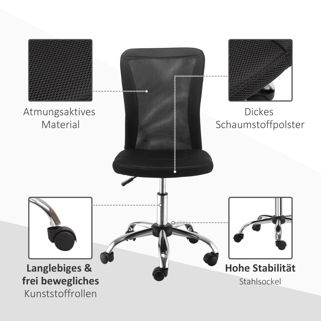 Sedia da ufficio ergonomica senza braccioli con altezza regolabile e seduta imbottita con rete in poliestere nero