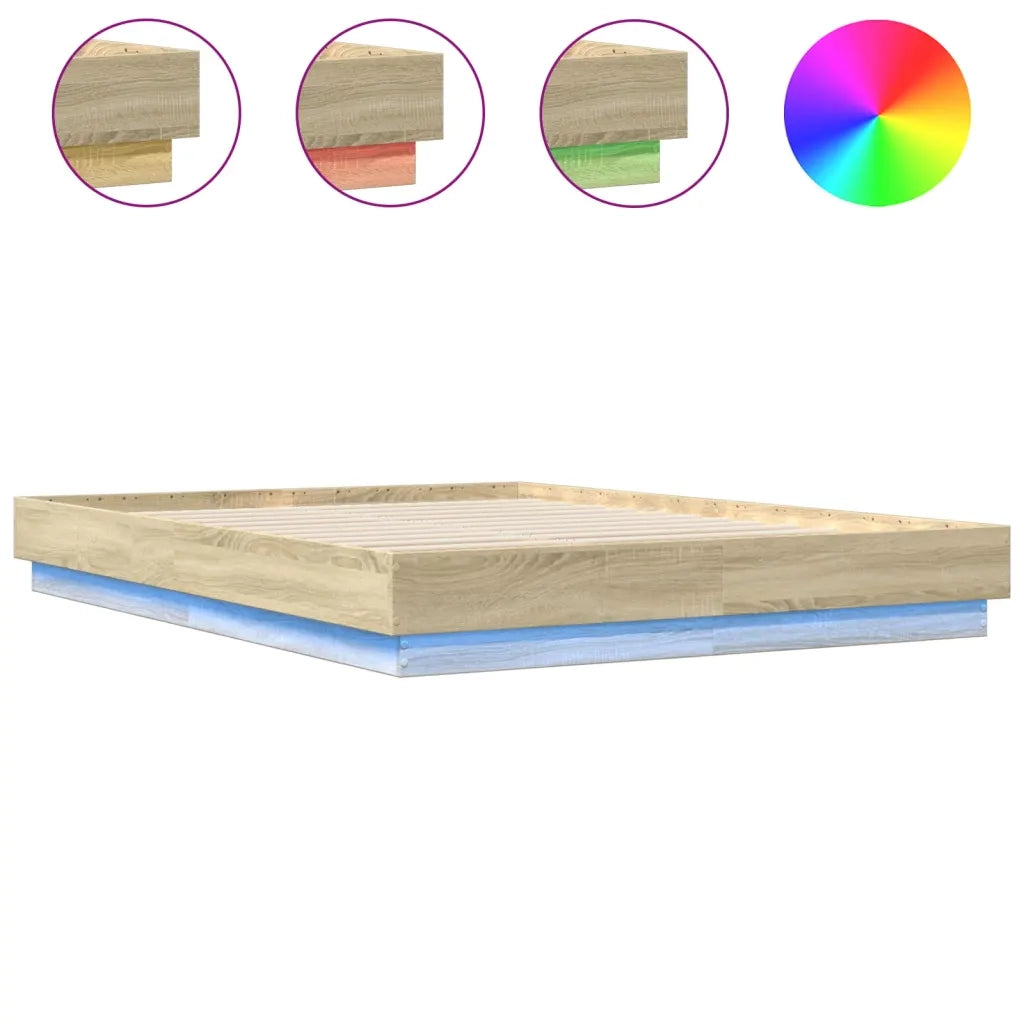 Giroletto con Luci LED-Struttura Letto Rovere Sonoma 160x200 cm
