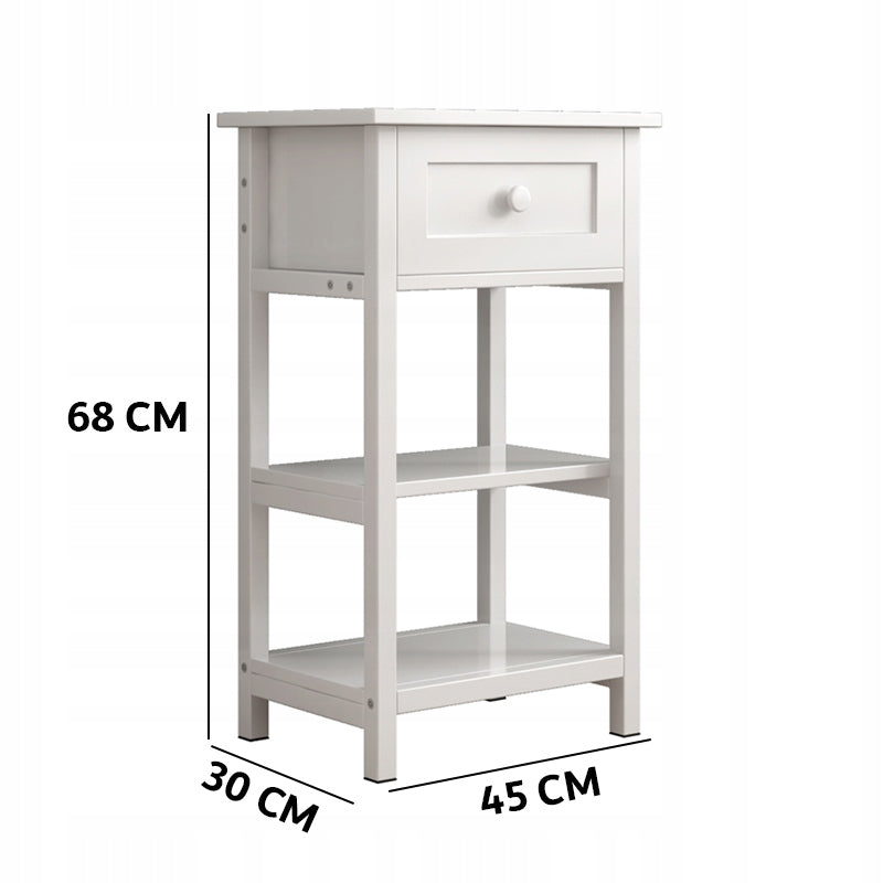 Tavolino da notte in legno con cassetto e 2 ripiani, stile loft moderno, 45 cm