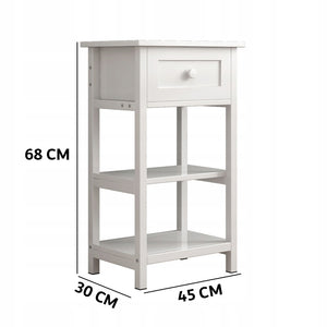 Tavolino da notte in legno con cassetto e 2 ripiani, stile loft moderno, 45 cm