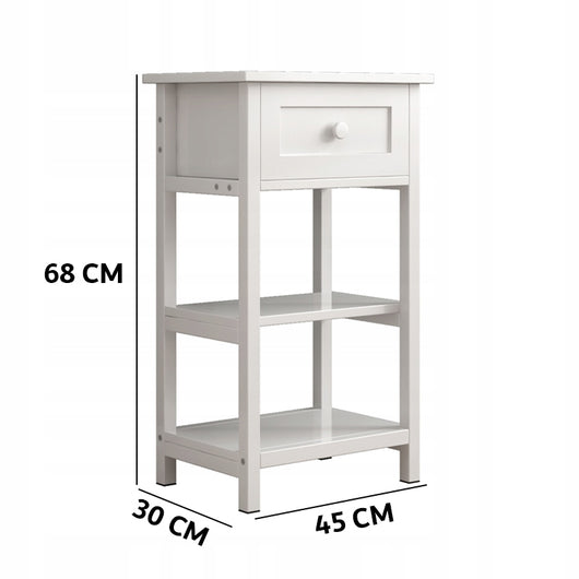Tavolino da notte in legno con cassetto e 2 ripiani, stile loft moderno, 45 cm