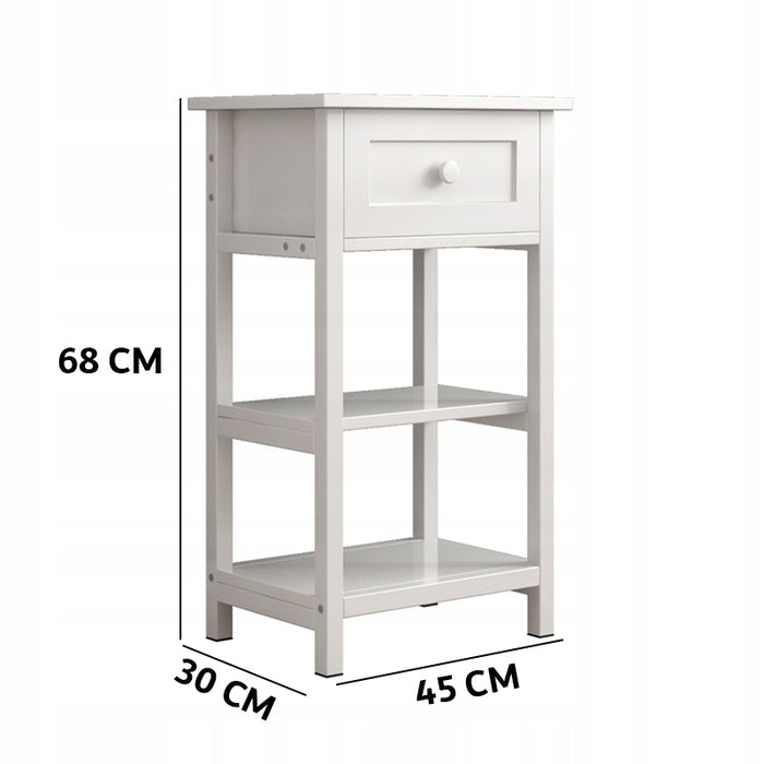 Tavolino da notte in legno con cassetto e 2 ripiani, stile loft moderno, 45 cm