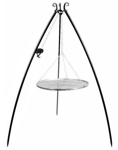 Barbecue Treppiede da 200 cm con griglia in acciaio inox da 70 cm + verricello