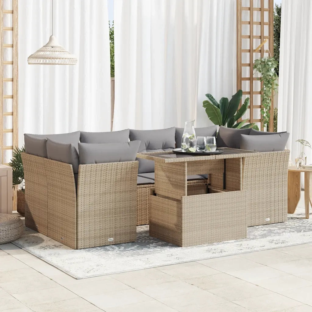 Set Divani da Giardino 7 pz con Cuscini Beige in Polyrattan 3326110