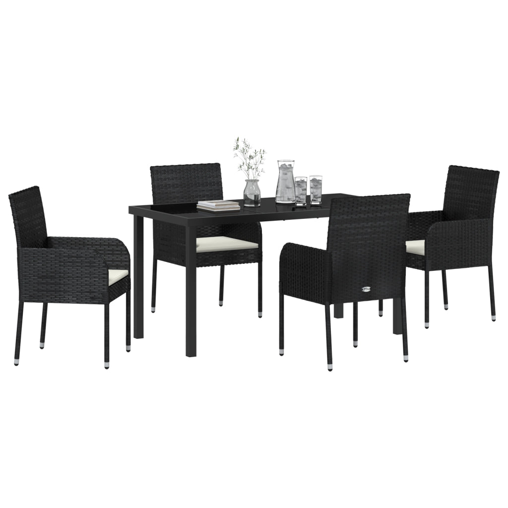 Set da Pranzo da Giardino 5 Pezzi con Cuscini in Polyrattan Nero