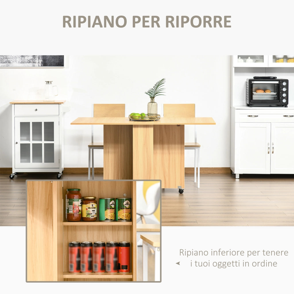 Tavolo da pranzo pieghevole salvaspazio ¨C Xylo ¨C legno con ruote 140x80x74cm