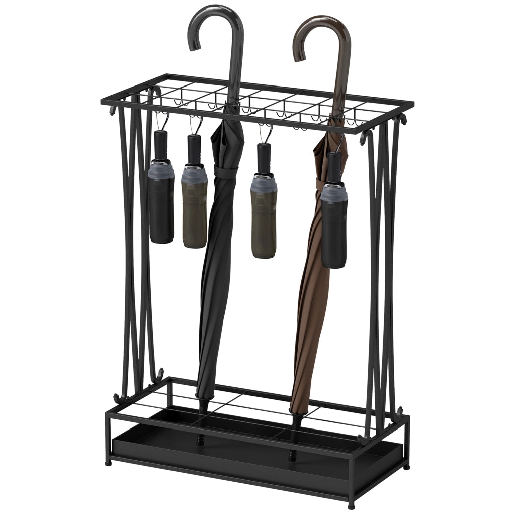 Portaombrelli con Vaschetta per l'Acqua ¨C zephmum ¨C Nero, Acciaio, 50x24x68 cm