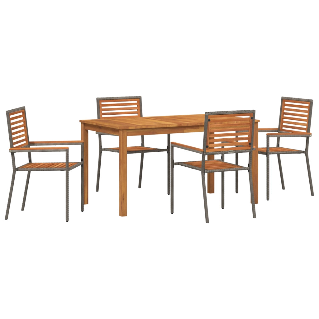 Set da pranzo da giardino 5 pezzi Grigio Poly Rattan Acacia