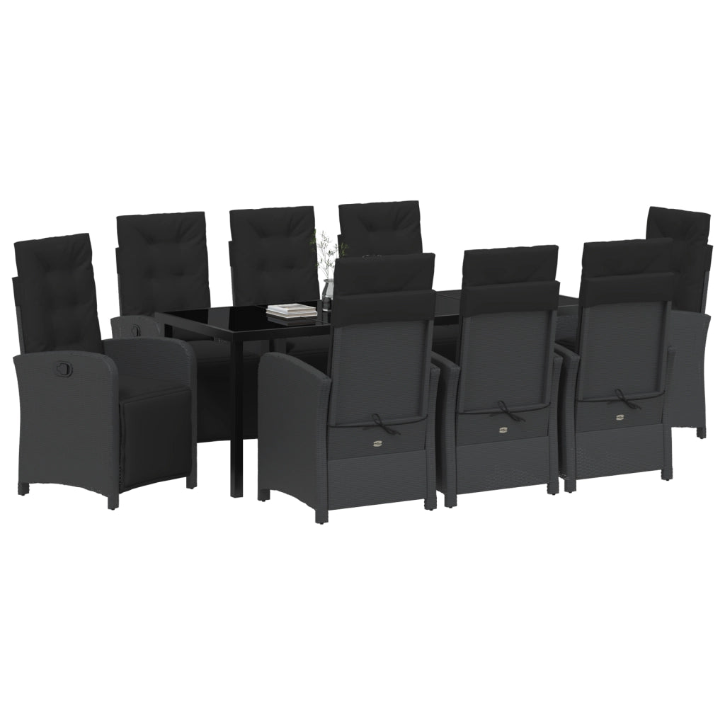 Set da Pranzo per Giardino da 9 Pezzi con Cuscini Rattan Sintetico Nero