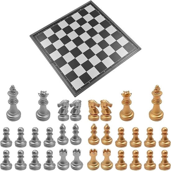 Schaakspel con tavolo pieghevole magnetico per bambini e adulti, inclusi pezzi in oro e argento