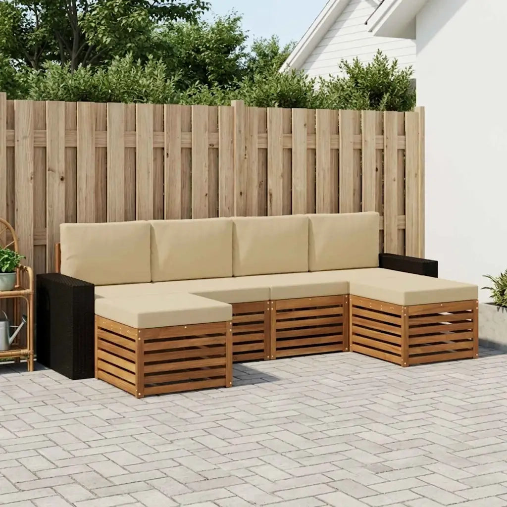 Set divani 6 pcs Naturale e Beige Legno di Acacia Massello