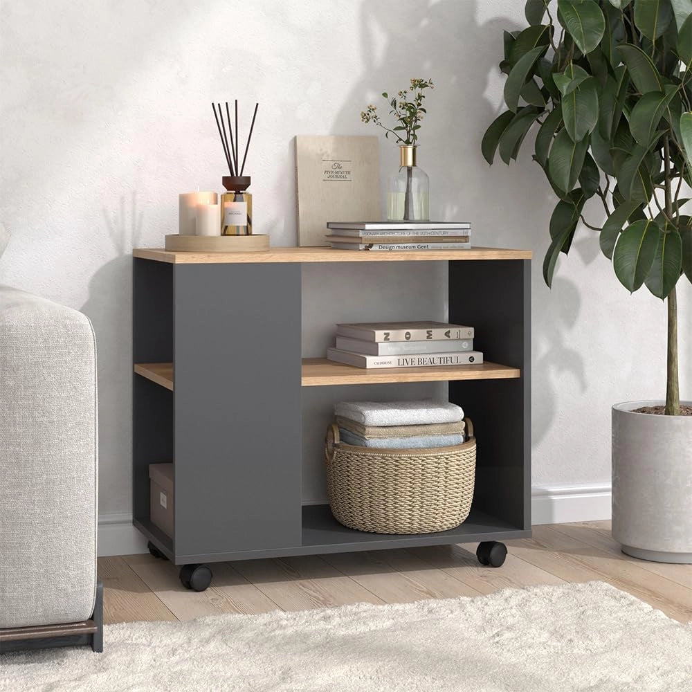 Tavolino Marian, Quercia dorata/antracite, 70 x 36.6 cm con rotelle, spostabile per un utilizzo flessibile negli ambienti abitativi