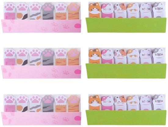 Set di 6 Note A Colori con Motivo di Gatto - Adatto per Ufficio/Scolastico - Carta - Dimensioni Compresse 13,6 x 5,3 cm - Blocco Note