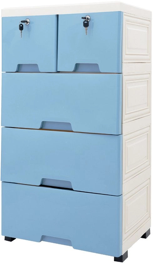 Scaffale da letto - Bianco - Blu - Ruote - PP Cassetti di archiviazione