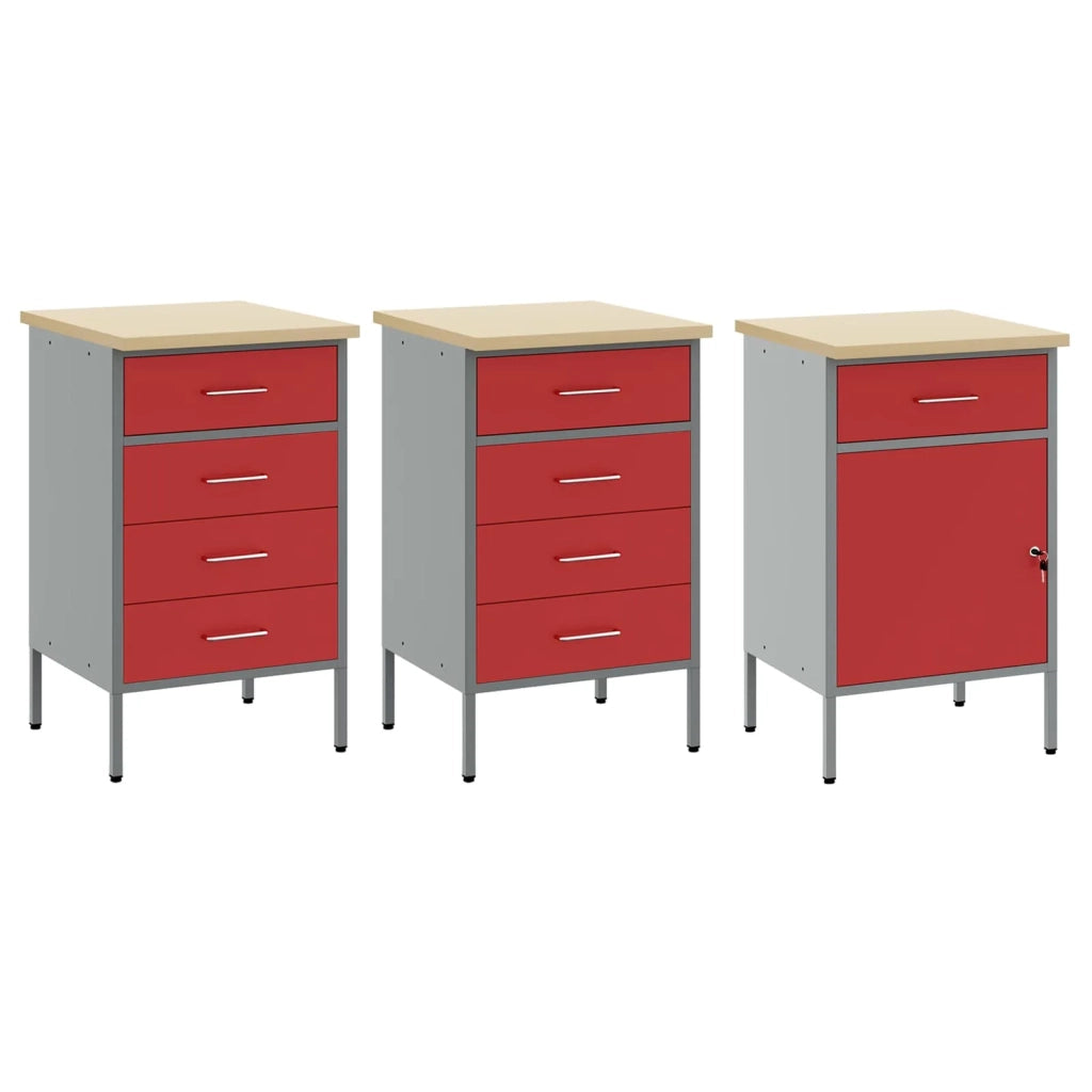 Mobile da lavoro 3 pcs Rosso e Grigio 150 x 55 x 85 cm 3321373
