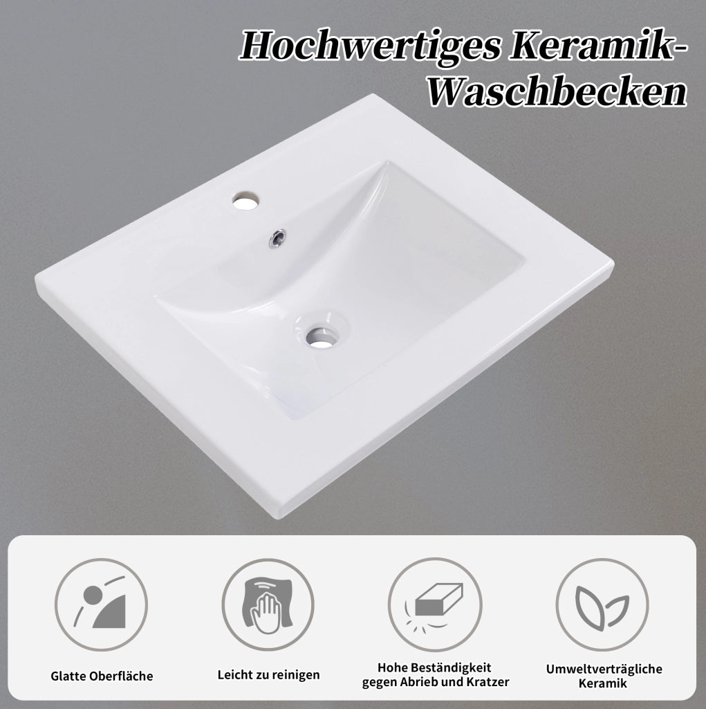 Mobile bagno da terra con lavabo in ceramica; legno massello e MDF; grigio e bianco
