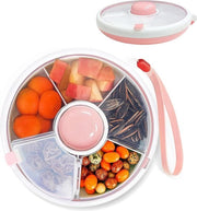 Tavolo snack con contenitori, centrifuga snack, contenitore snack con coperchio, contenitore snack a cassetta con coperchio, tavolo snack per bambini con contenitore rotante riutilizzabile, tavolo snack da viaggio (rosa)