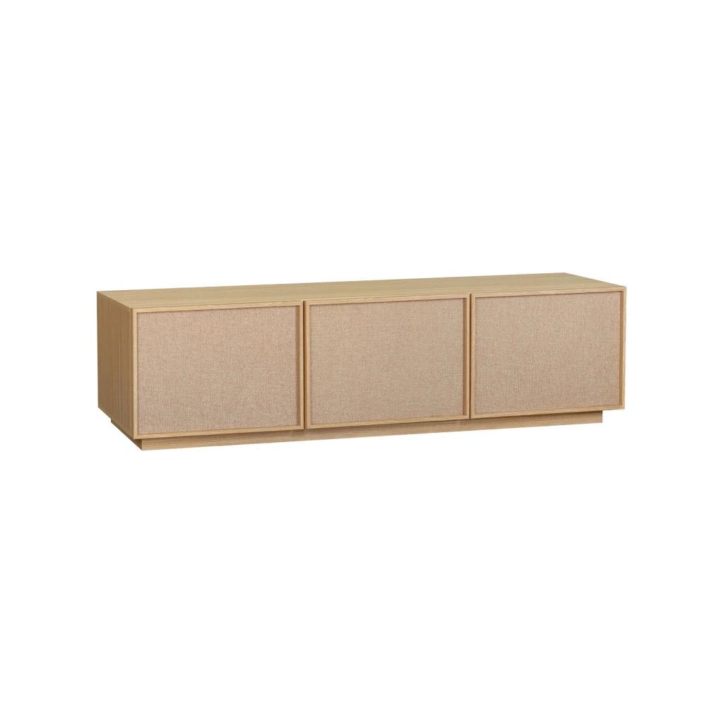 Mobile tv decorazione legno e tessuto 3 ante, 180cm, marrone naturale