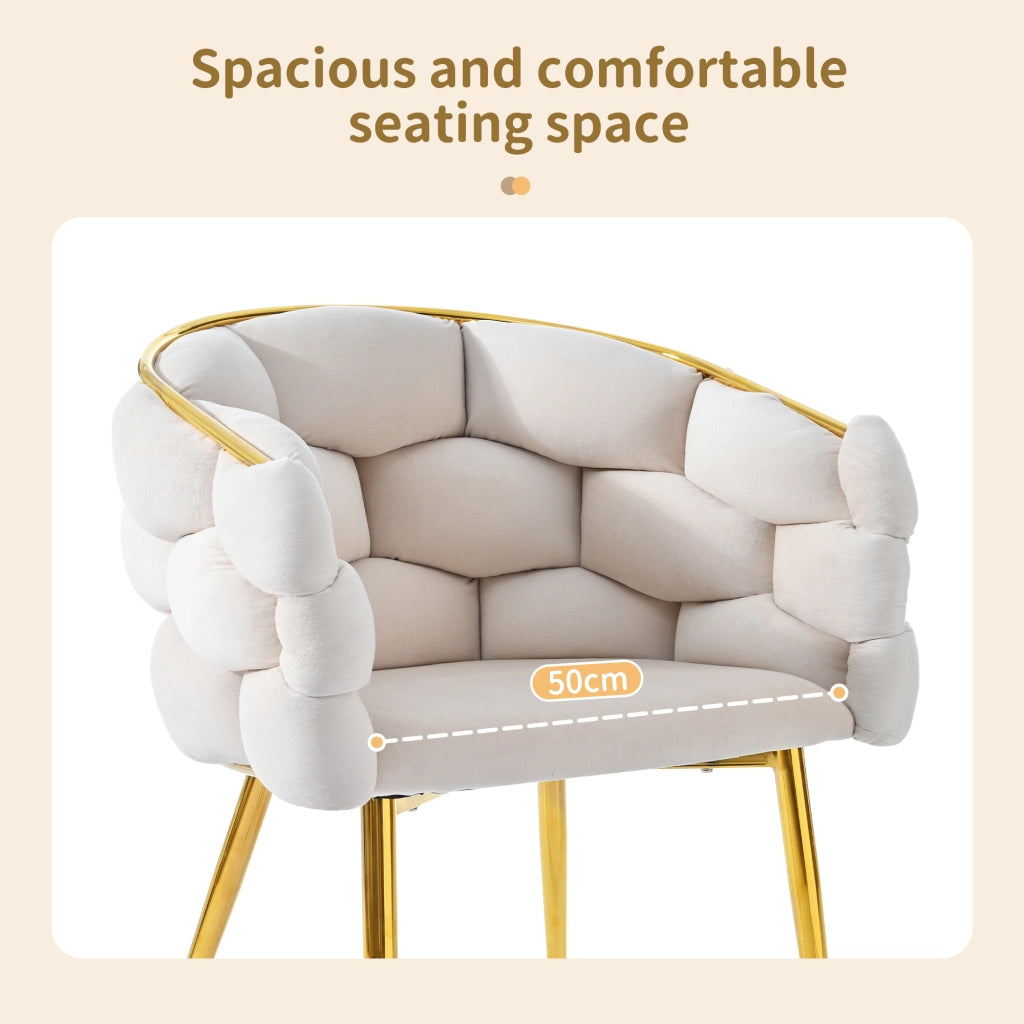 Sedia da pranzo in velluto con schienale ergonomico, seduta ampia e piedini regolabili, metallo dorato beige