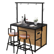Mobile da cucina con 2 sgabelli; prese integrate; vani aperti e ante scorrevoli; per cucina e sala da pranzo