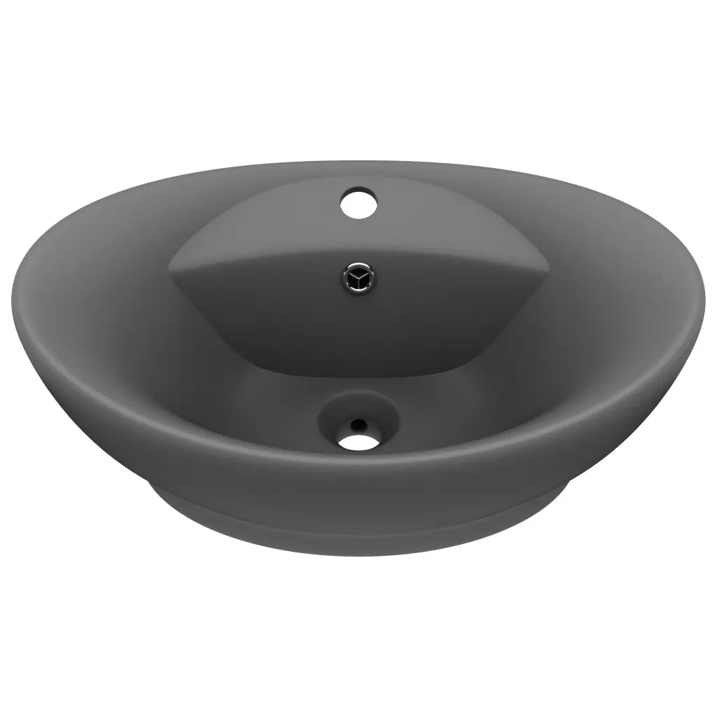 Lavabo Troppopieno Ovale Grigio Scuro Opaco 58,5x39cm Ceramica 146939