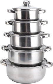 Set di pentole in acciaio inossidabile con coperchio in vetro, maniglia a due manici - Pentola multifunzionale per cucina - Set di 16cm, 18cm, 20cm, 22cm, 24cm - Base piana staccabile