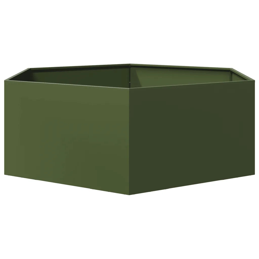 Fioriera | Cassetta per fiori | Vaso da Giardino Verde Oliva Esagono 138x120x45 cm Acciaio