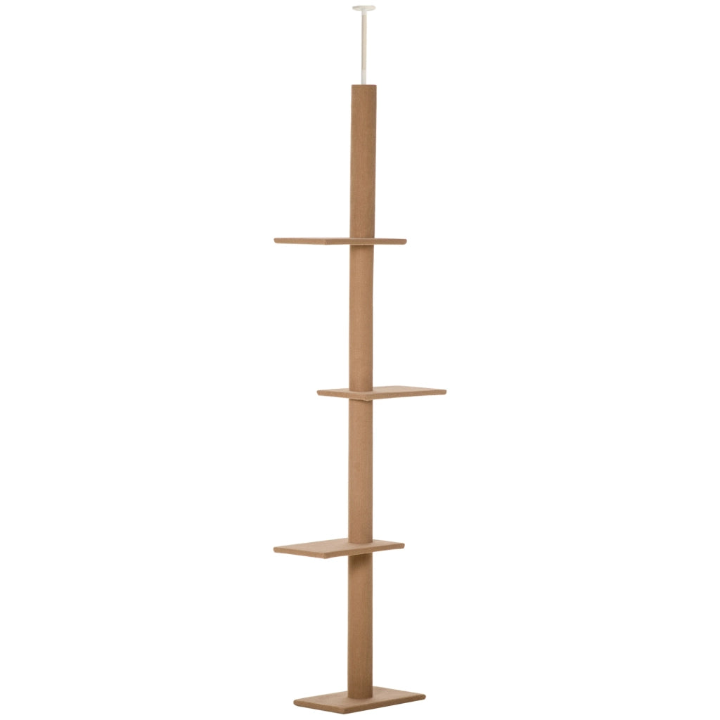 Albero Tiragraffi Regolabile in Altezza per Gatti, Marrone, 43 x 27 x 228-260 cm