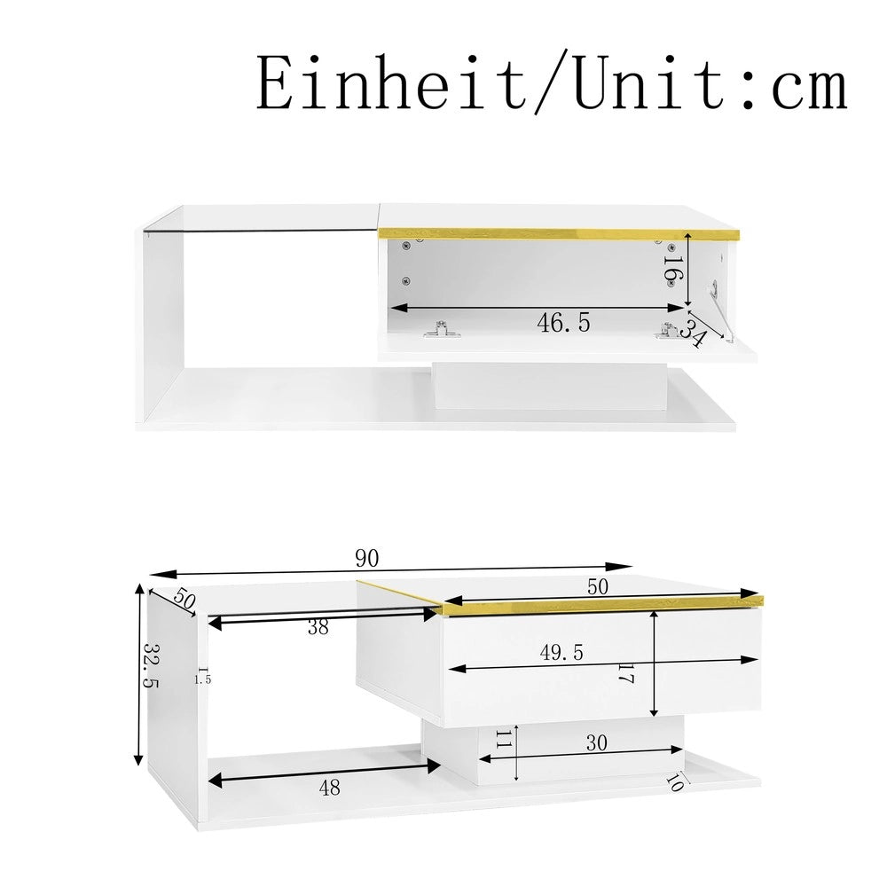 Tavolino da Caff¨¨ con Vetro e LED ¨C MINIMAL ¨C Bianco Lucido, 90 cm